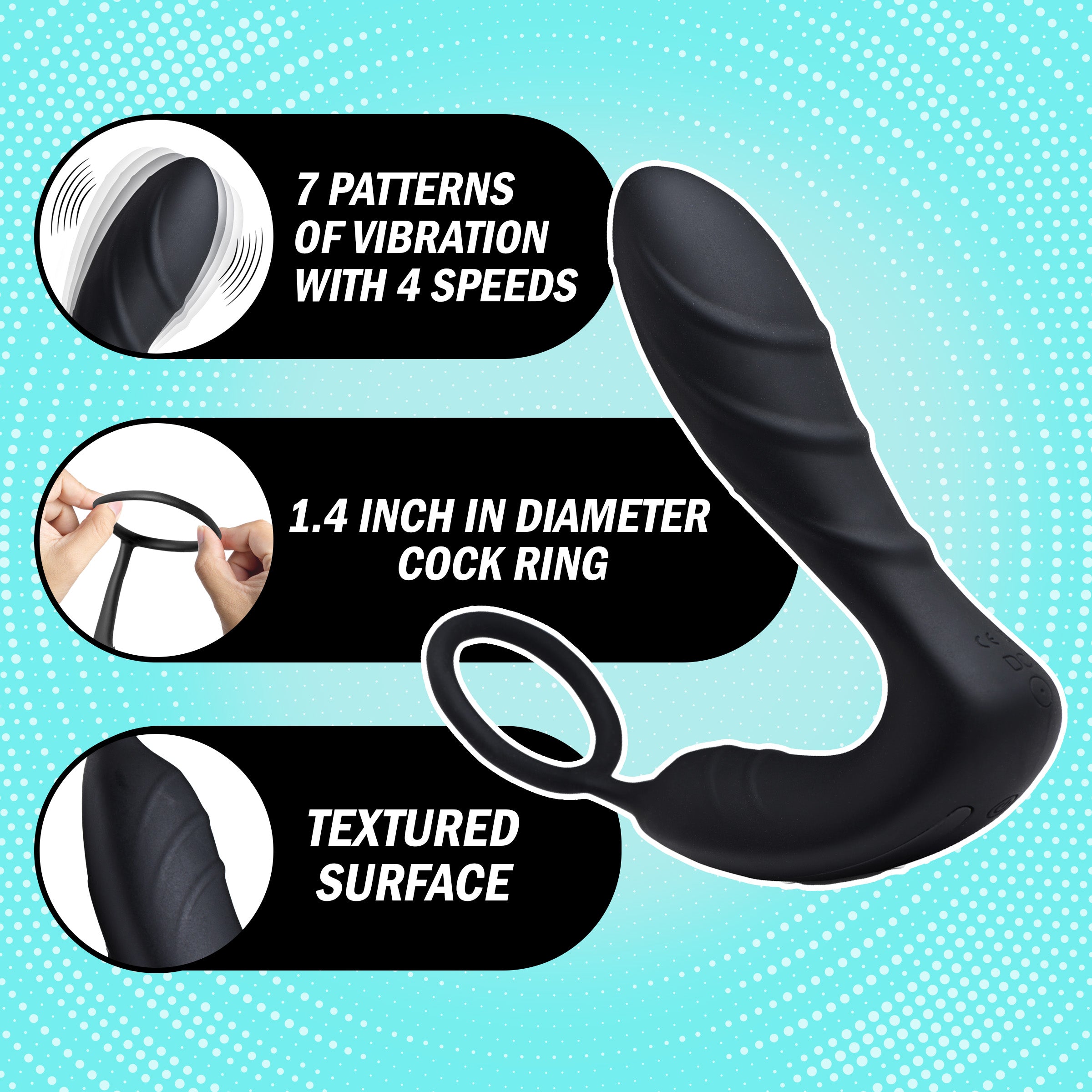 Silicone Prostate Vibrator and Strap Remote Control Vibrators - Black