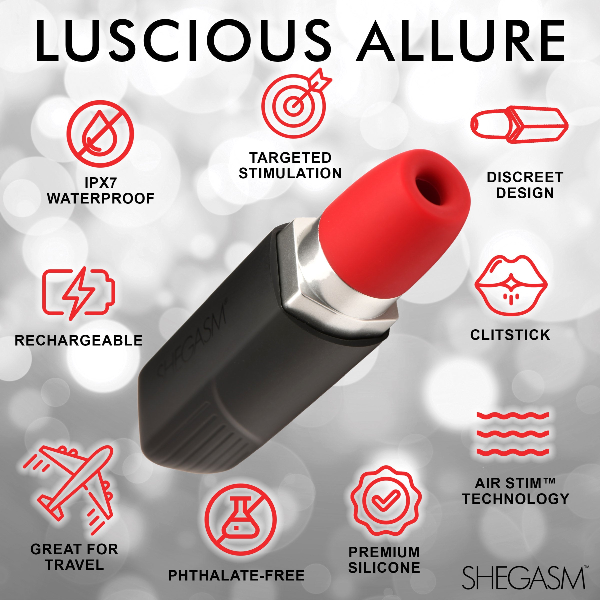 Pocket Pucker Lipstick Clitoral Suction Vibrators - Red