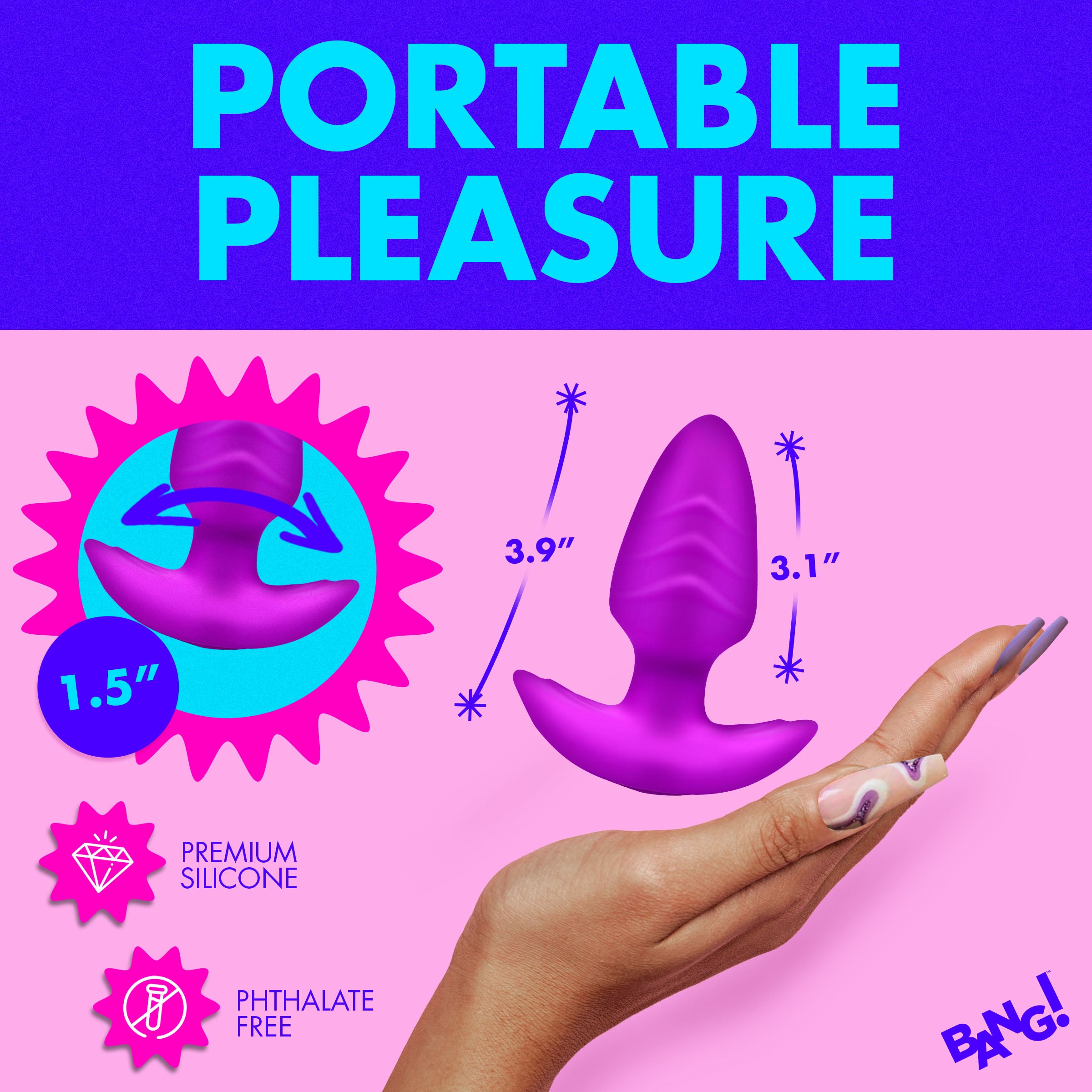 Rotating and Vibrating Silicone Butt Plug - Purple