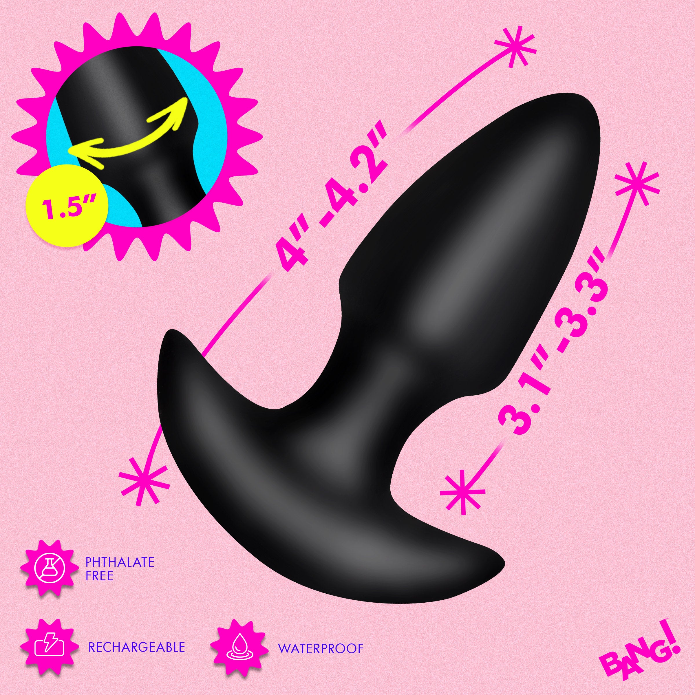 Thrusting & Vibrating Silicone Butt Plug - Black