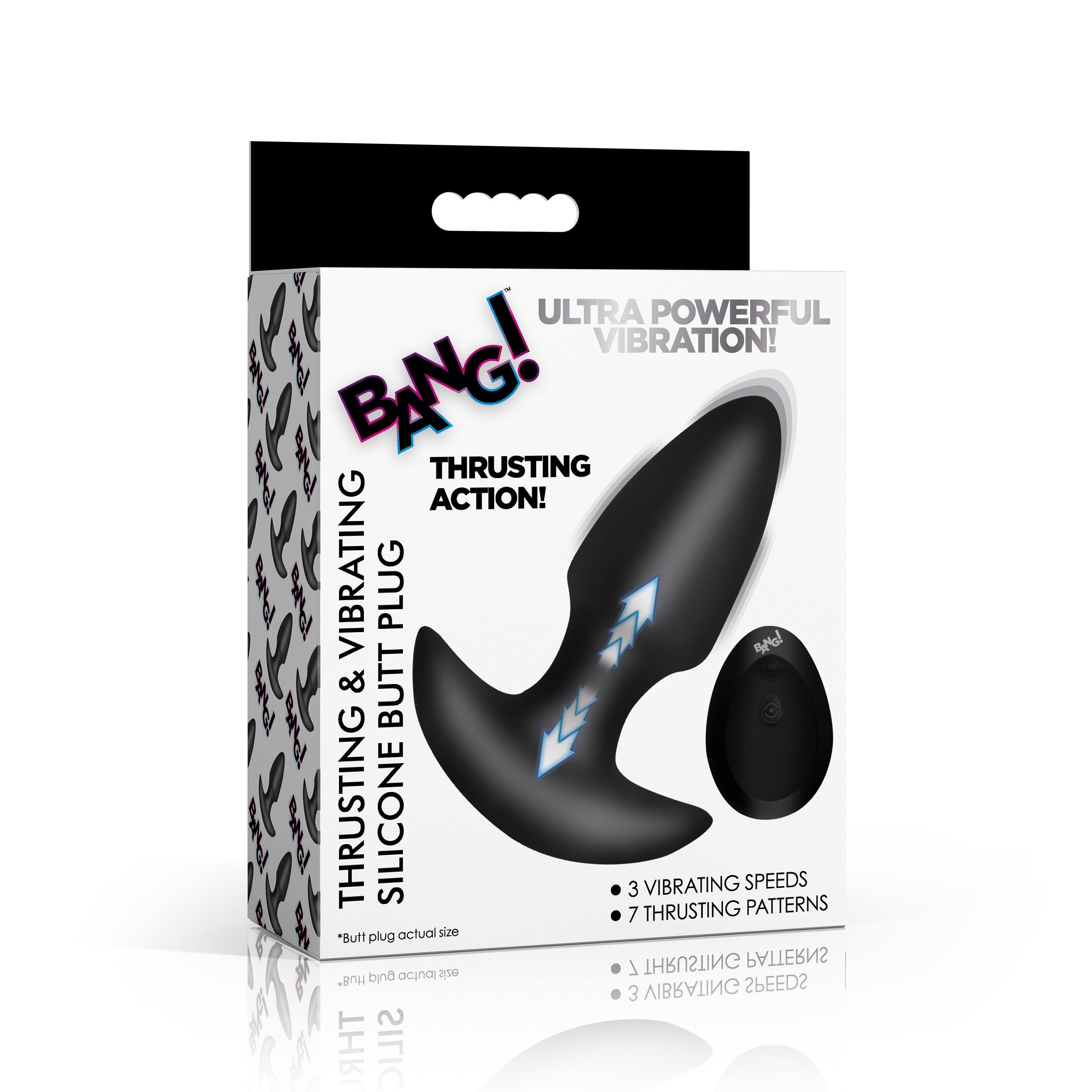 Thrusting & Vibrating Silicone Butt Plug - Black