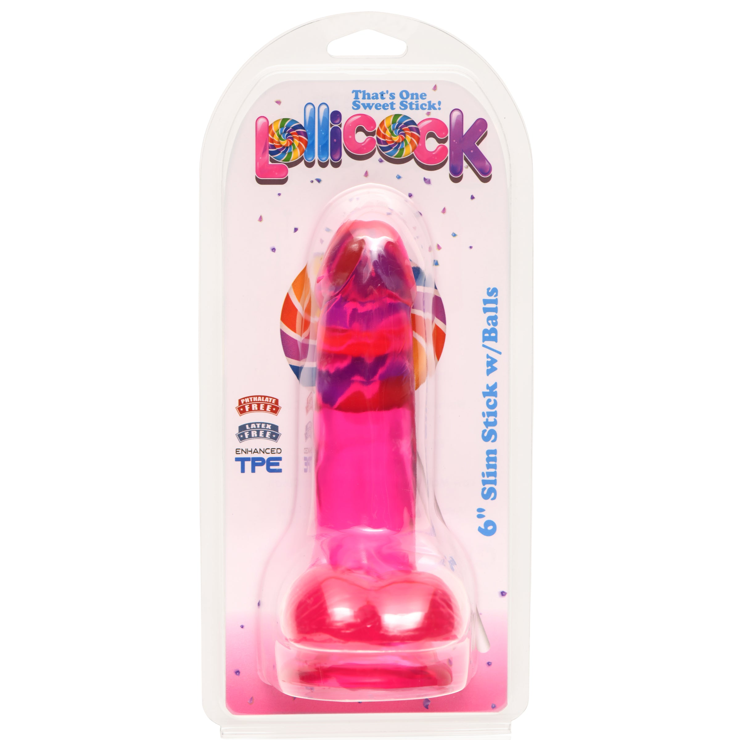 6 Inch Slim Stick with Balls Cherry Ice Dildo