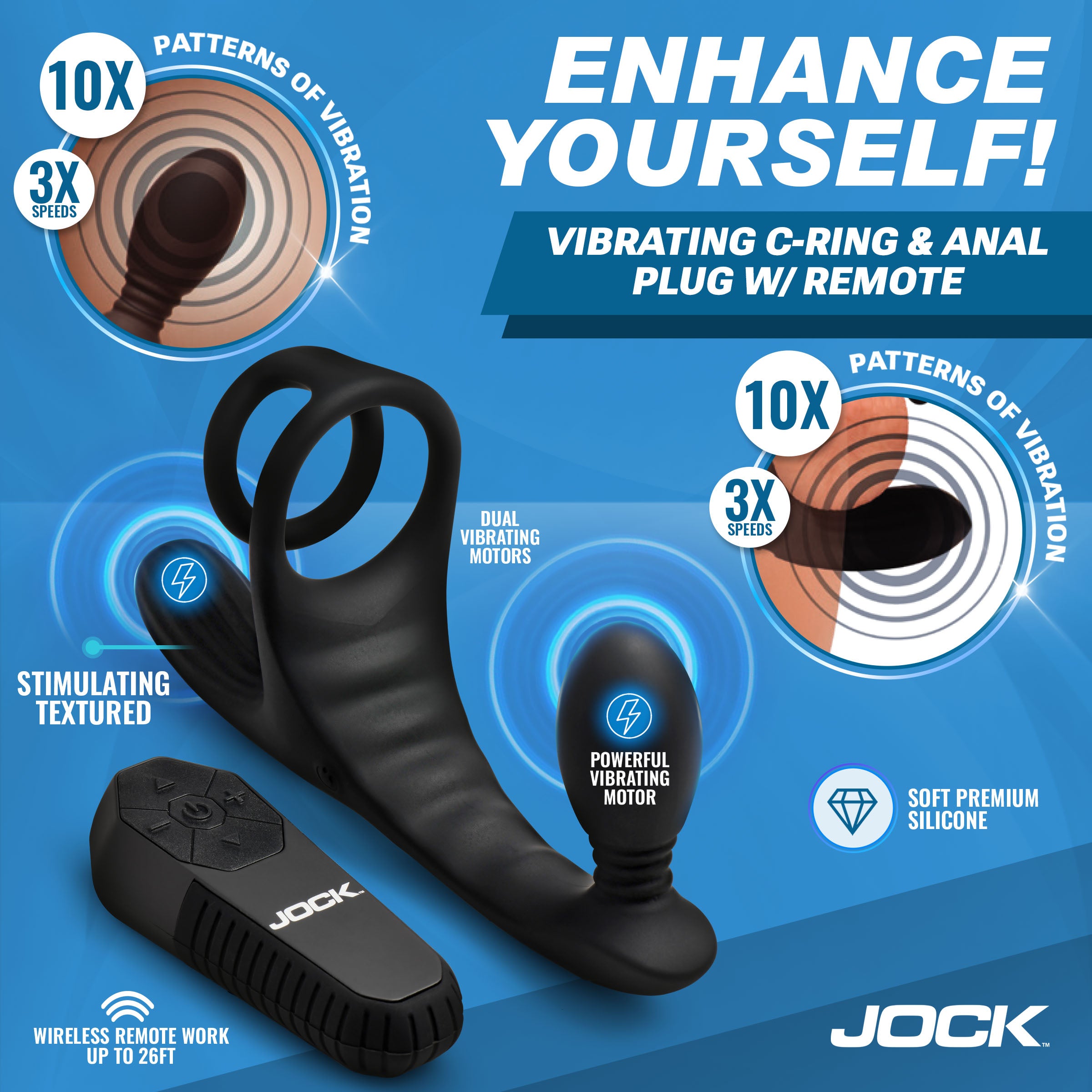 Triple Rush Vibrating C-Ring & Anal Plug w/ Remote