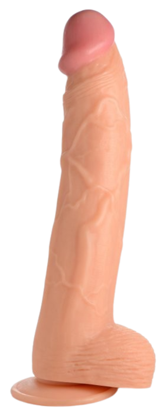 Realistic Dildo - 11.75 Inches Flesh skin color with suction cup standing up straight view sex toy numen wellness