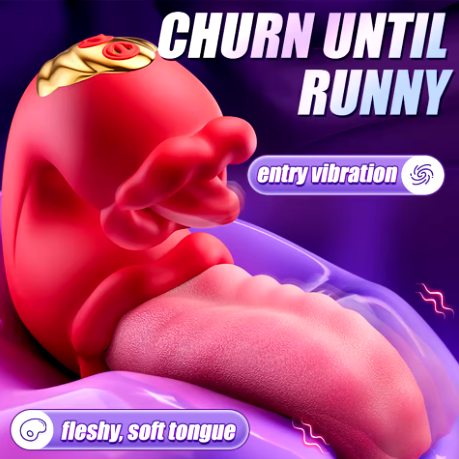 Twin Rose Thrusting G Spot Vibrator - Tongue Teasing & Vibrating