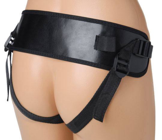 black harness worn by person exposed butt Thrusting Dildo and Strap-On Set sex toy numen wellness