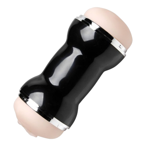 Vaginal and Anal Love Stroker Flesh skin color aerial view black case sex toy numen wellness