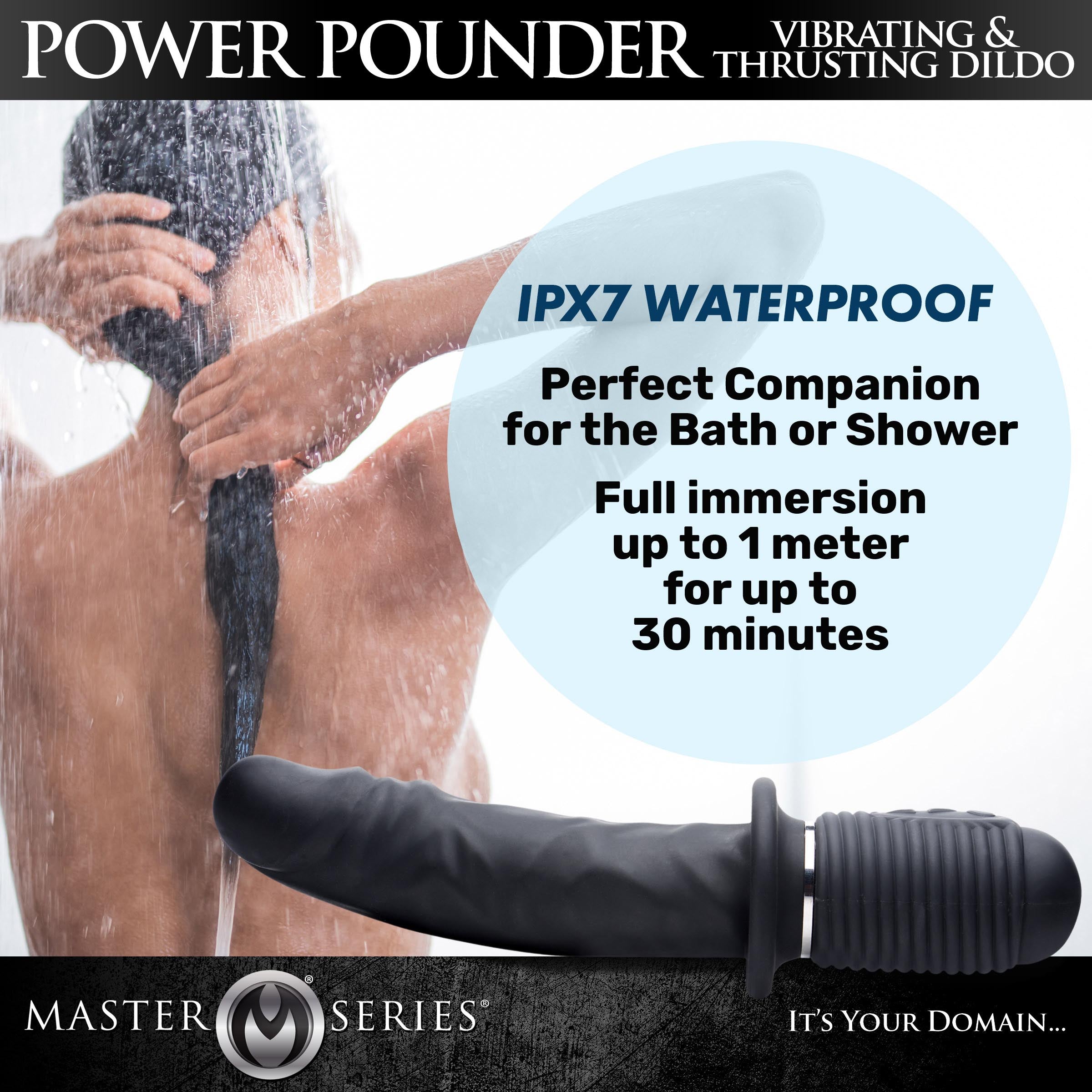 Power Pounder Silicone Dildo Thrusting Vibrator - Black