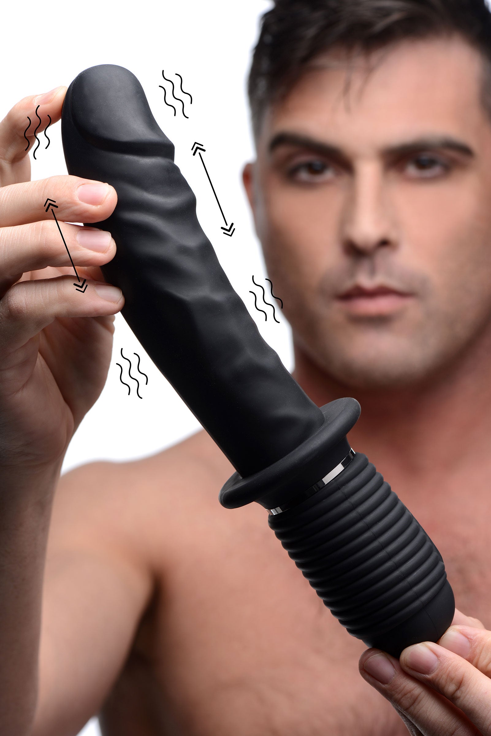 Power Pounder Silicone Dildo Thrusting Vibrator - Black