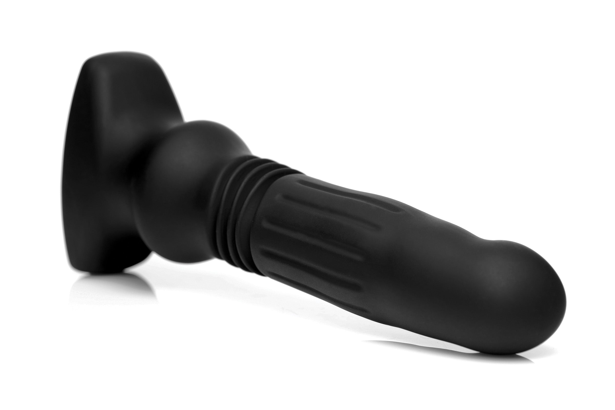 Silicone Swelling and Thrusting Plug with Remote Control Thrusting Vibrator - Black