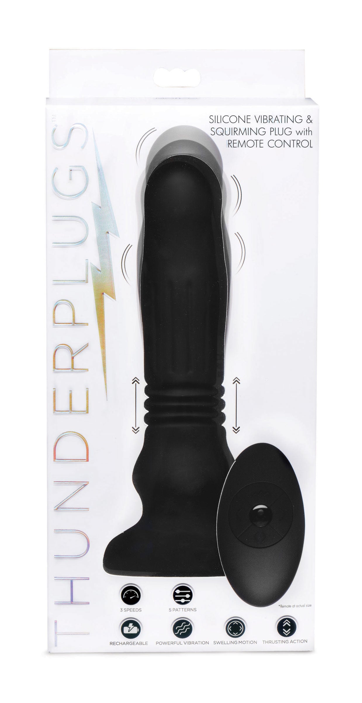 Silicone Swelling and Thrusting Plug with Remote Control Thrusting Vibrator - Black