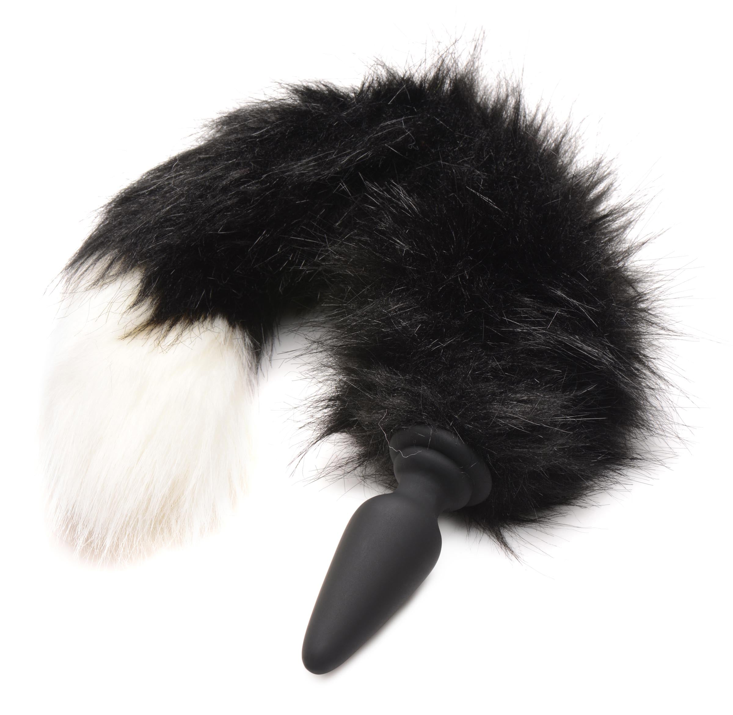 Small Anal Plug with Interchangeable Fox Tail - Black and White