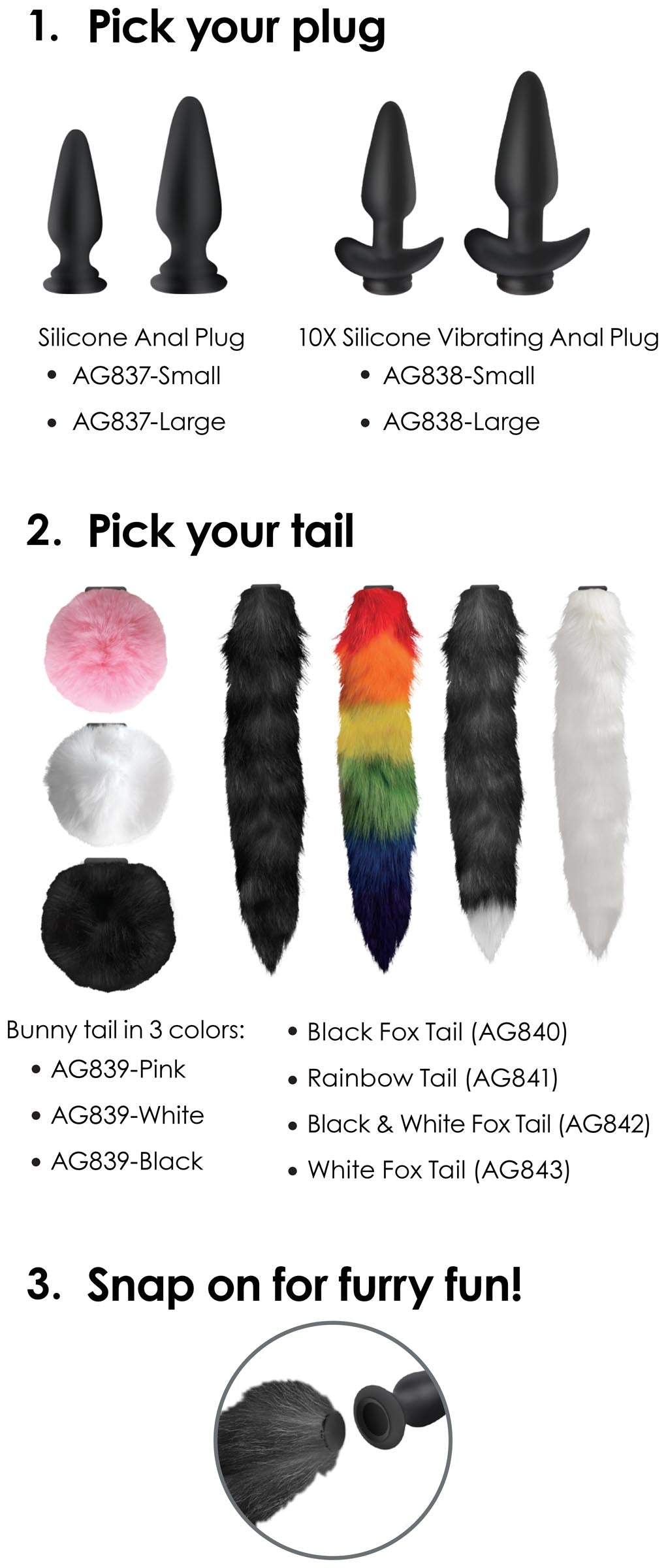 Interchangeable Black and White Fox Tail