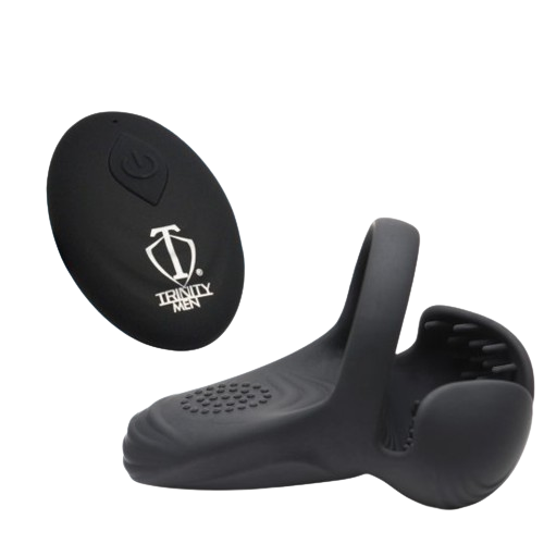 Black Vibrating Silicone Cock Ring with black remote front view sex toy numen wellness