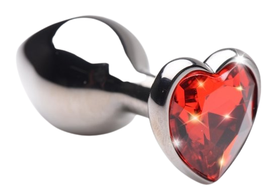 Ruby Red Heart Steel Butt Plug side profile view with red heart diamond sex toy numen wellness