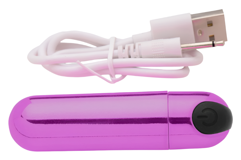 Close-up of the purple bullet vibrator with USB Charger