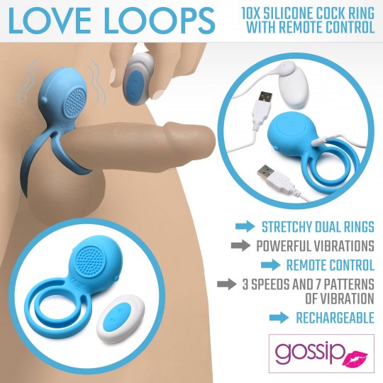 Bleu Silicone Cock Ring with Remote packaging showing showing features sex toy numen wellness