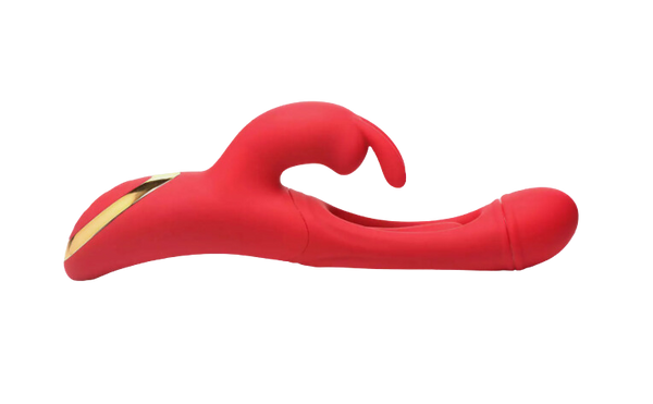 Red silicone rabbit vibrator with dual stimulation design