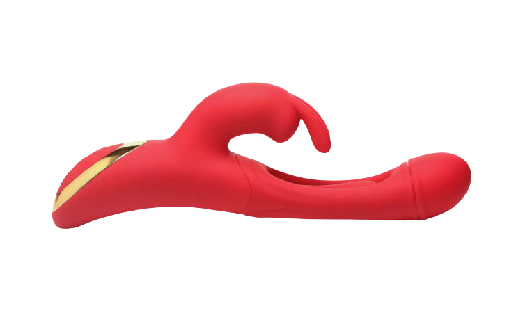 Red silicone rabbit vibrator with dual stimulation design