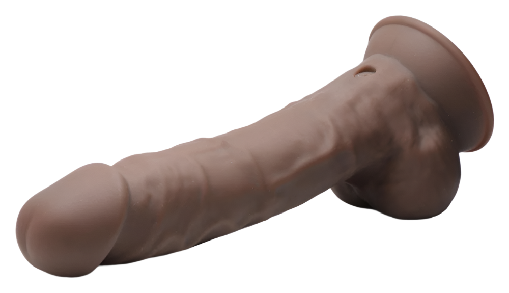 8-inch brown Realistic Vibrators with Silexpan, angled perspective