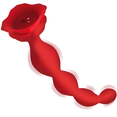 9 Speed Beaded Bloom Silicone Rose Vibrator - Red