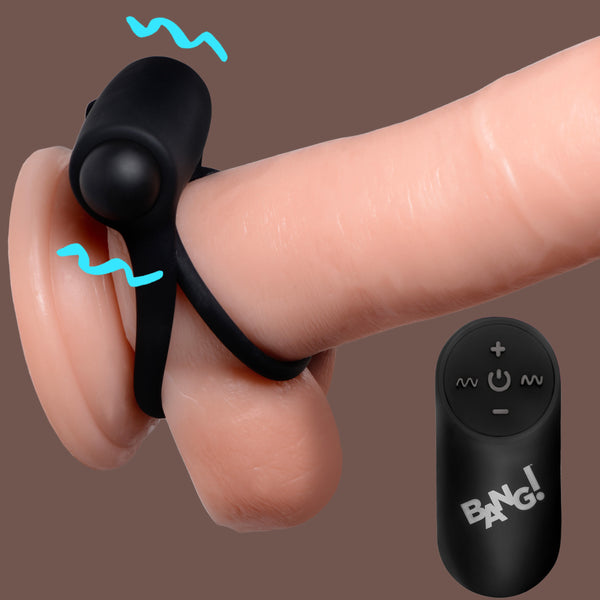 Remote Control 28X Vibrating Cock Ring and Bullet - Black, Silicone