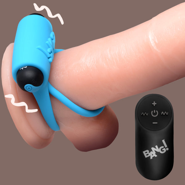 Remote Control 28X Vibrating Cock Ring and Bullet - Blue, Silicone