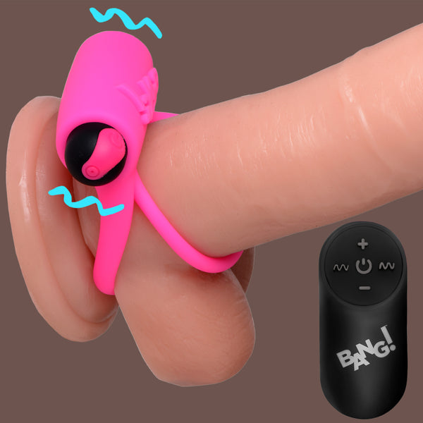 Remote Control 28X Vibrating Cock Ring and Bullet - Pink, Silicone