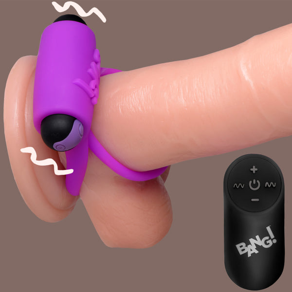 Remote Control 28X Vibrating Cock Ring and Bullet - Purple, Silicone