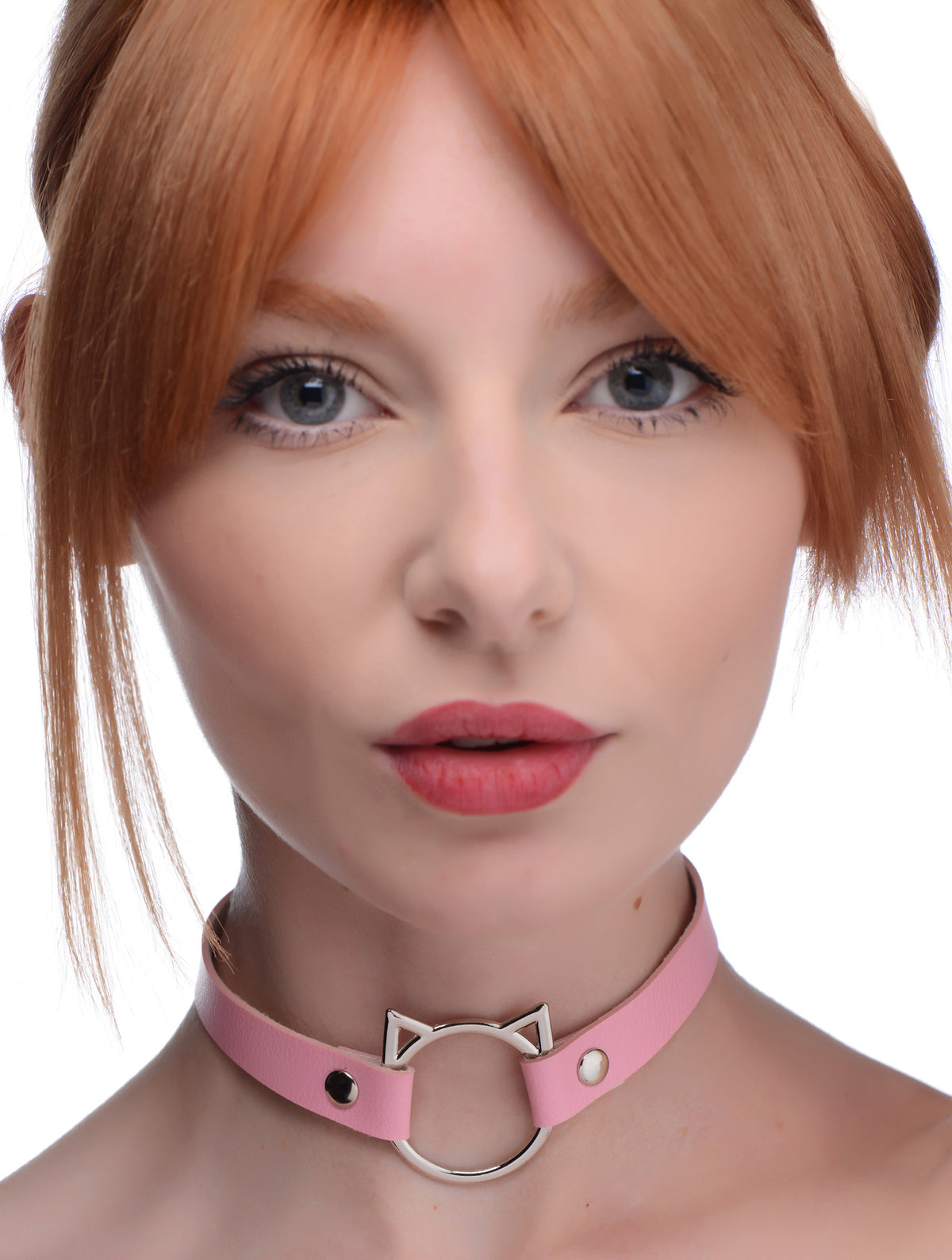Kinky Kitty Ring Slim Choker - Pink, Metal