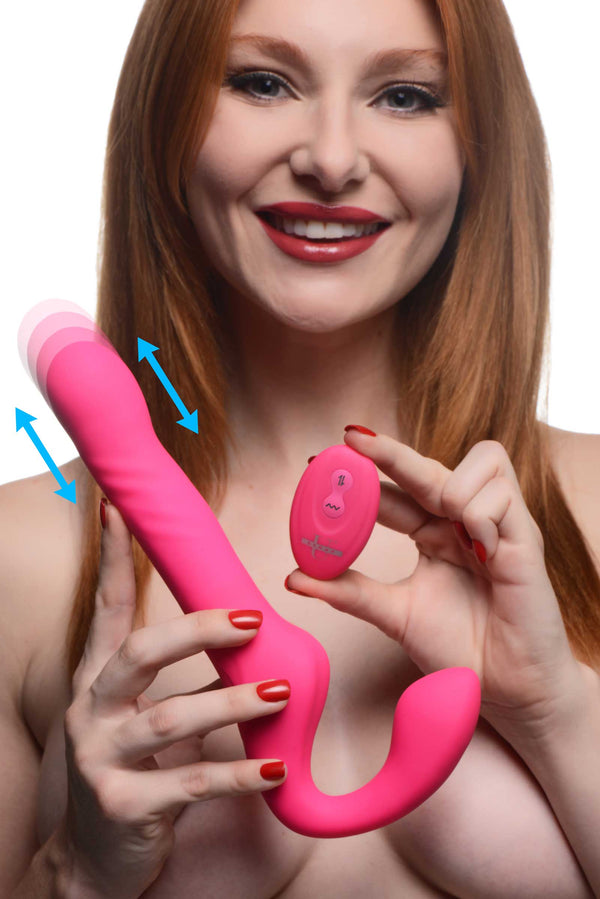 30X Thrusting and Vibrating Strapless Strap-On With Remote Control – strap-on and harness, Silicone