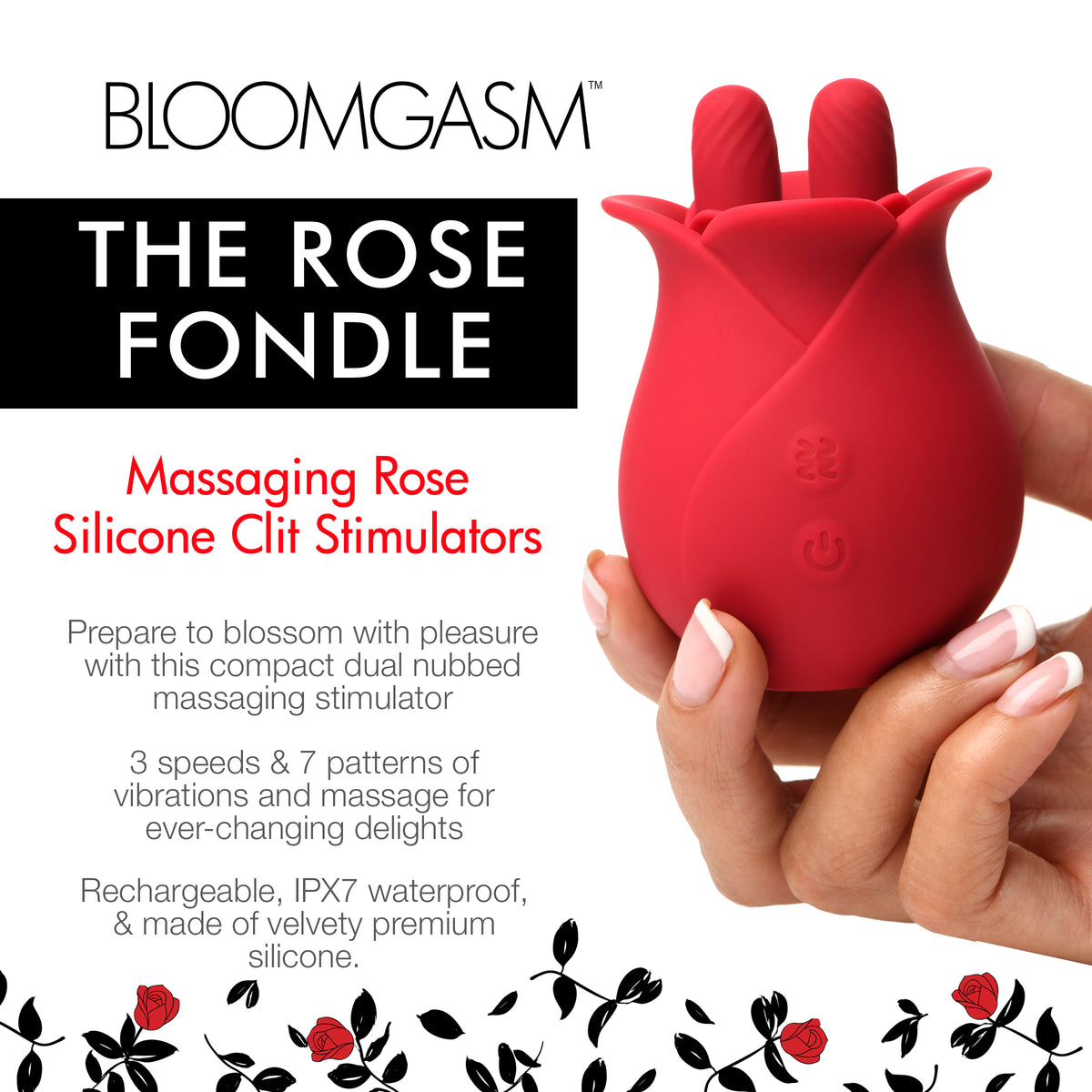 10X Fondle Massaging Rose Silicone Clit Stimulators – clitoral suction toy, Silicone (view 2)