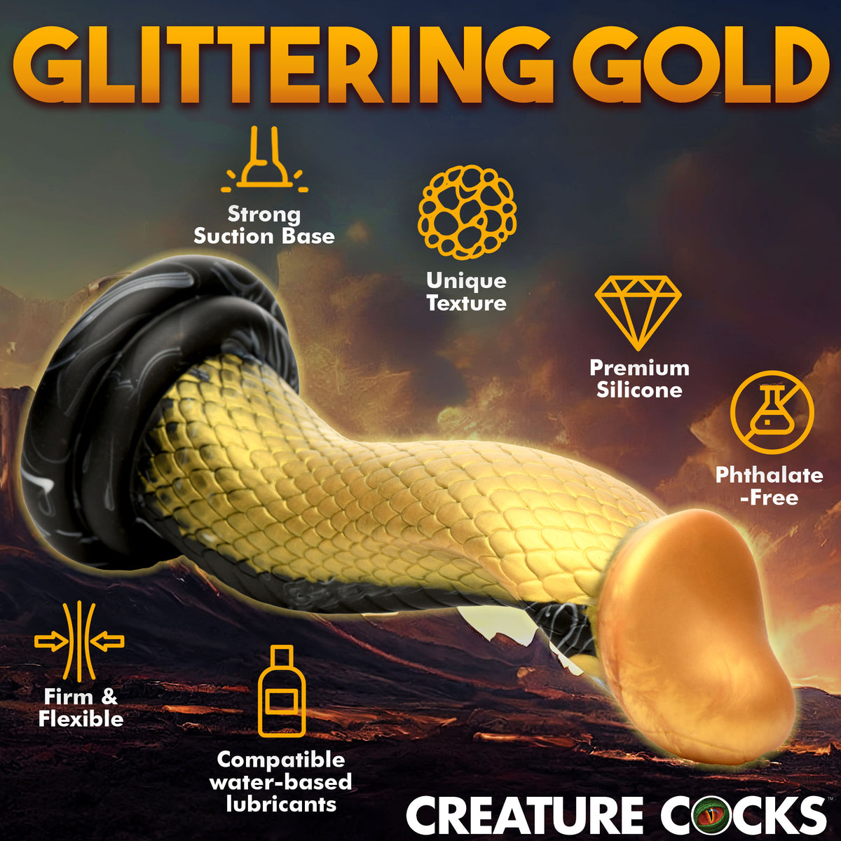 Golden Mamba Silicone Dildo, Silicone (view 5)