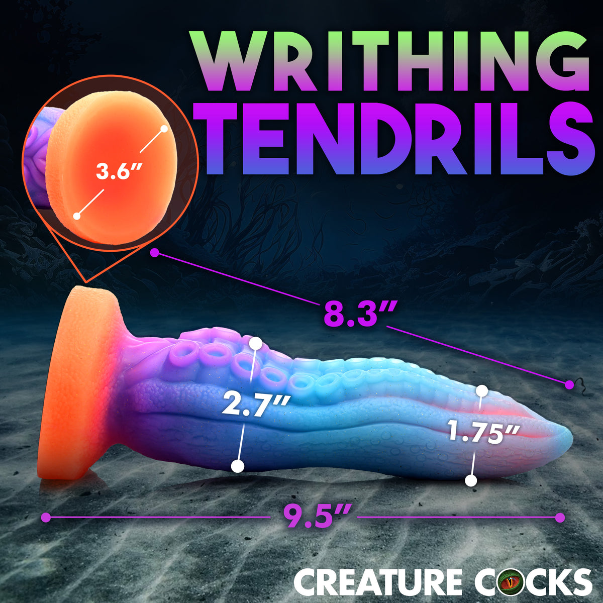 Tenta-Cock Glow-in-the-Dark Silicone Dildo, Silicone (view 4)