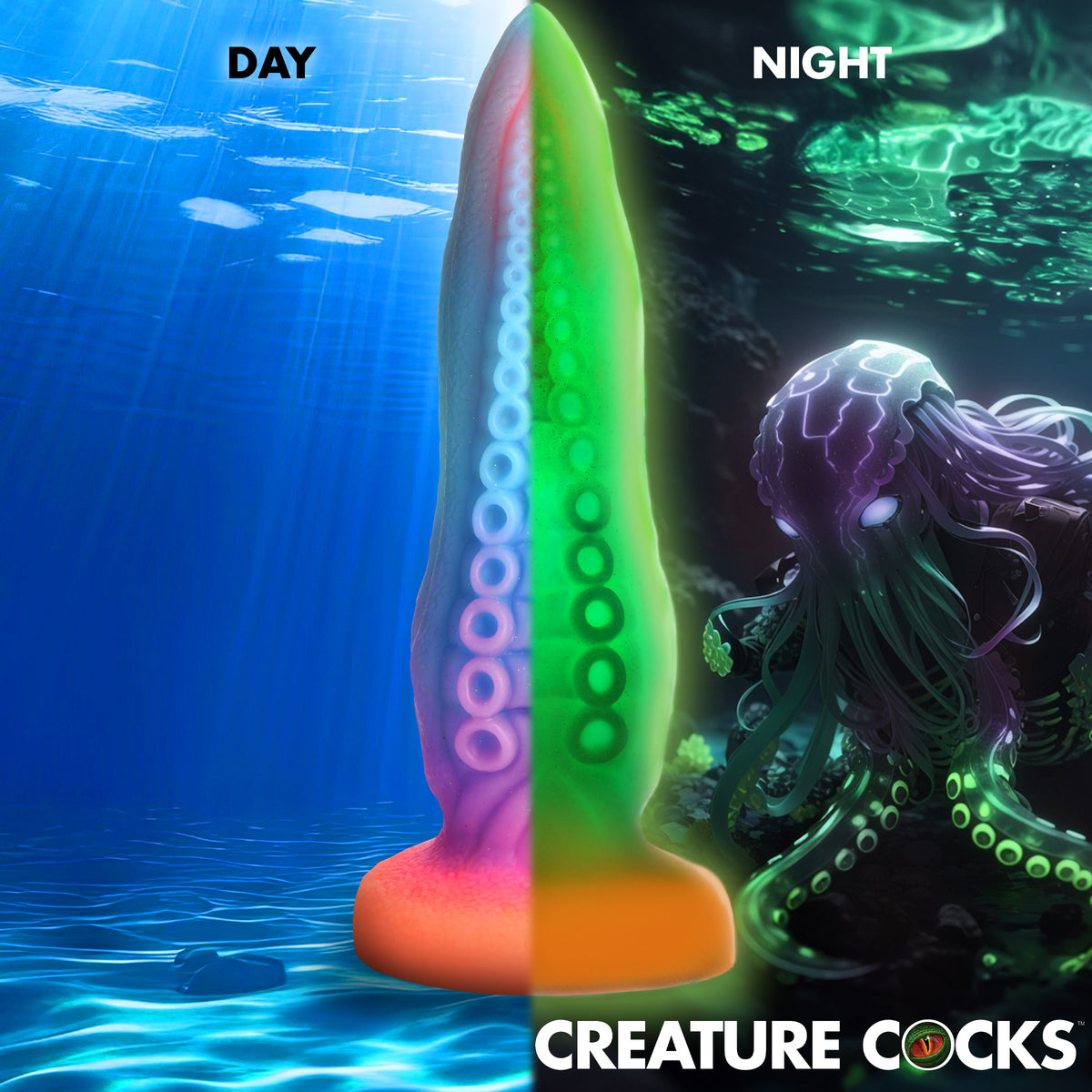 Tenta-Cock Glow-in-the-Dark Silicone Dildo, Silicone (view 5)