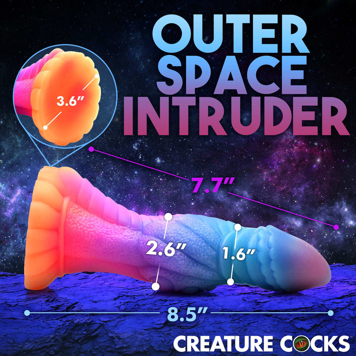 Galactic Cock Alien Creature Glow-in-the-Dark Silicone Dildo, Silicone (view 4)