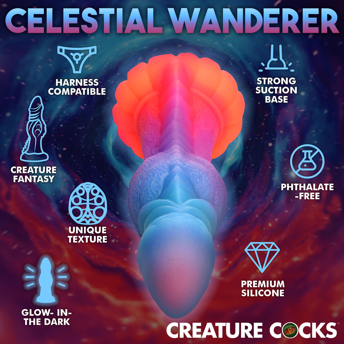 Galactic Cock Alien Creature Glow-in-the-Dark Silicone Dildo, Silicone (view 6)