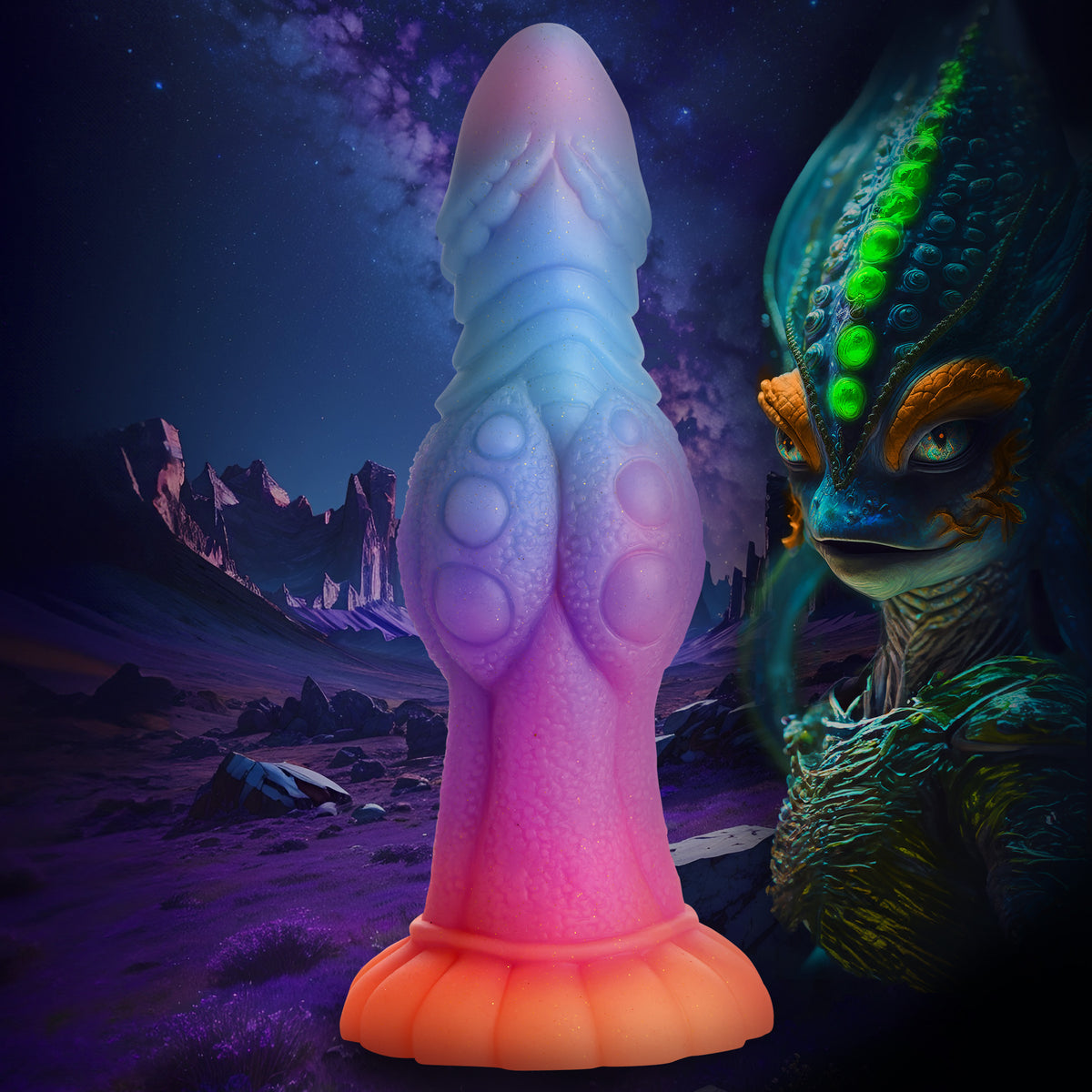 Galactic Cock Alien Creature Glow-in-the-Dark Silicone Dildo, Silicone