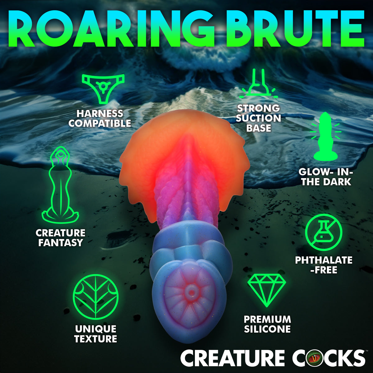 Aqua-Cock Glow-In-The-Dark Silicone Dildo, Silicone (view 6)