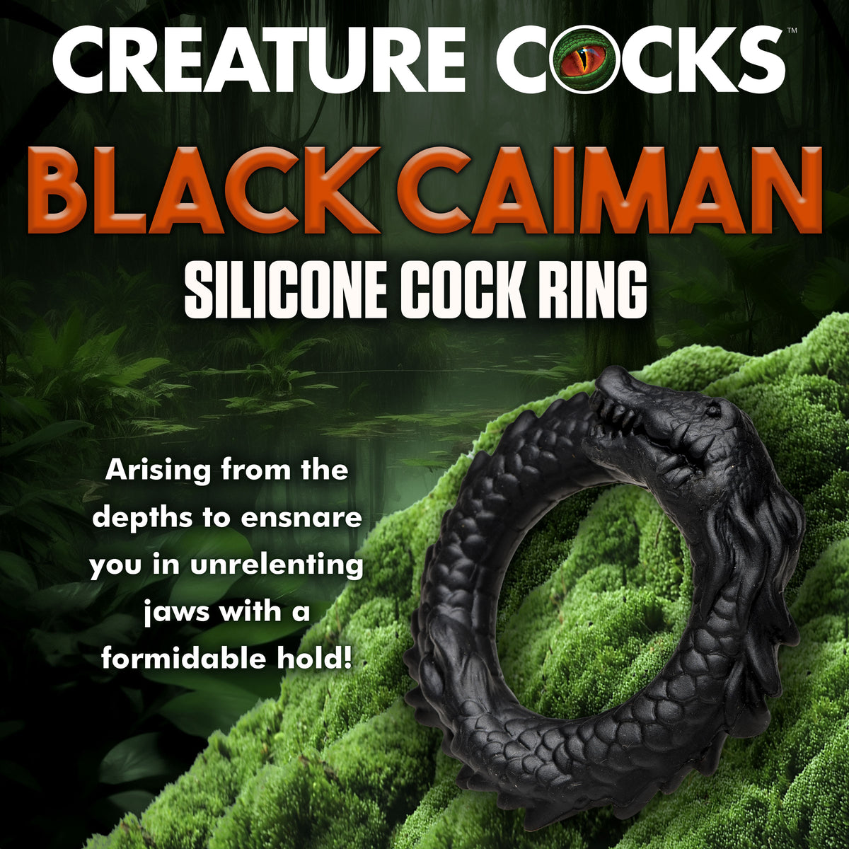Black Caiman Silicone Cock Ring, Silicone (view 2)