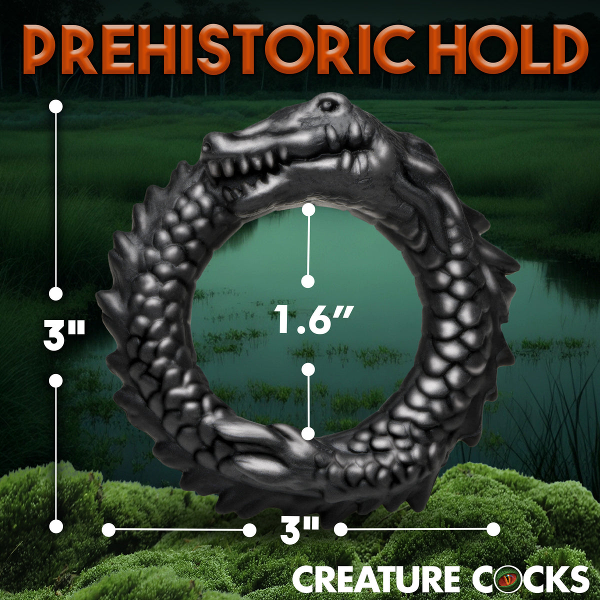 Black Caiman Silicone Cock Ring, Silicone (view 4)