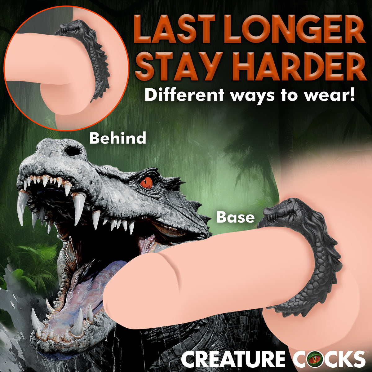 Black Caiman Silicone Cock Ring, Silicone (view 6)