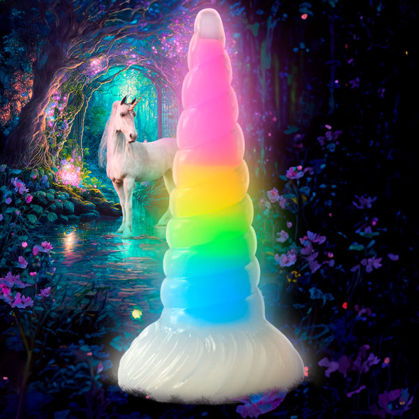 Uni-Glow Glow-In-The-Dark Rainbow Silicone Dildo, Silicone
