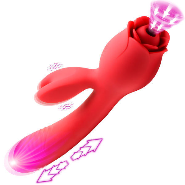 Blooming Bunny Sucking and Thrusting Silicone Rabbit Vibrator, Silicone