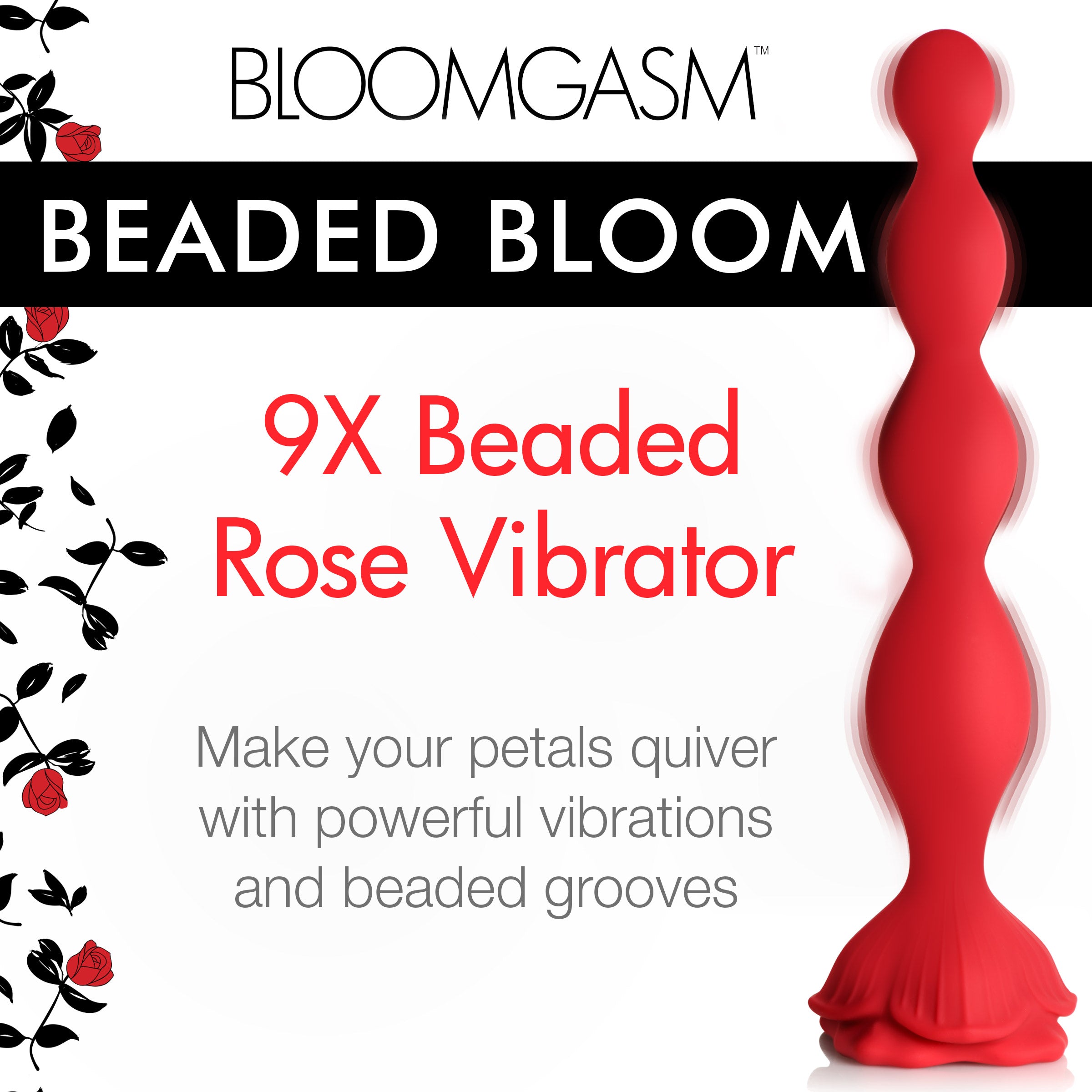 9 Speed Beaded Bloom Silicone Rose Vibrator - Red