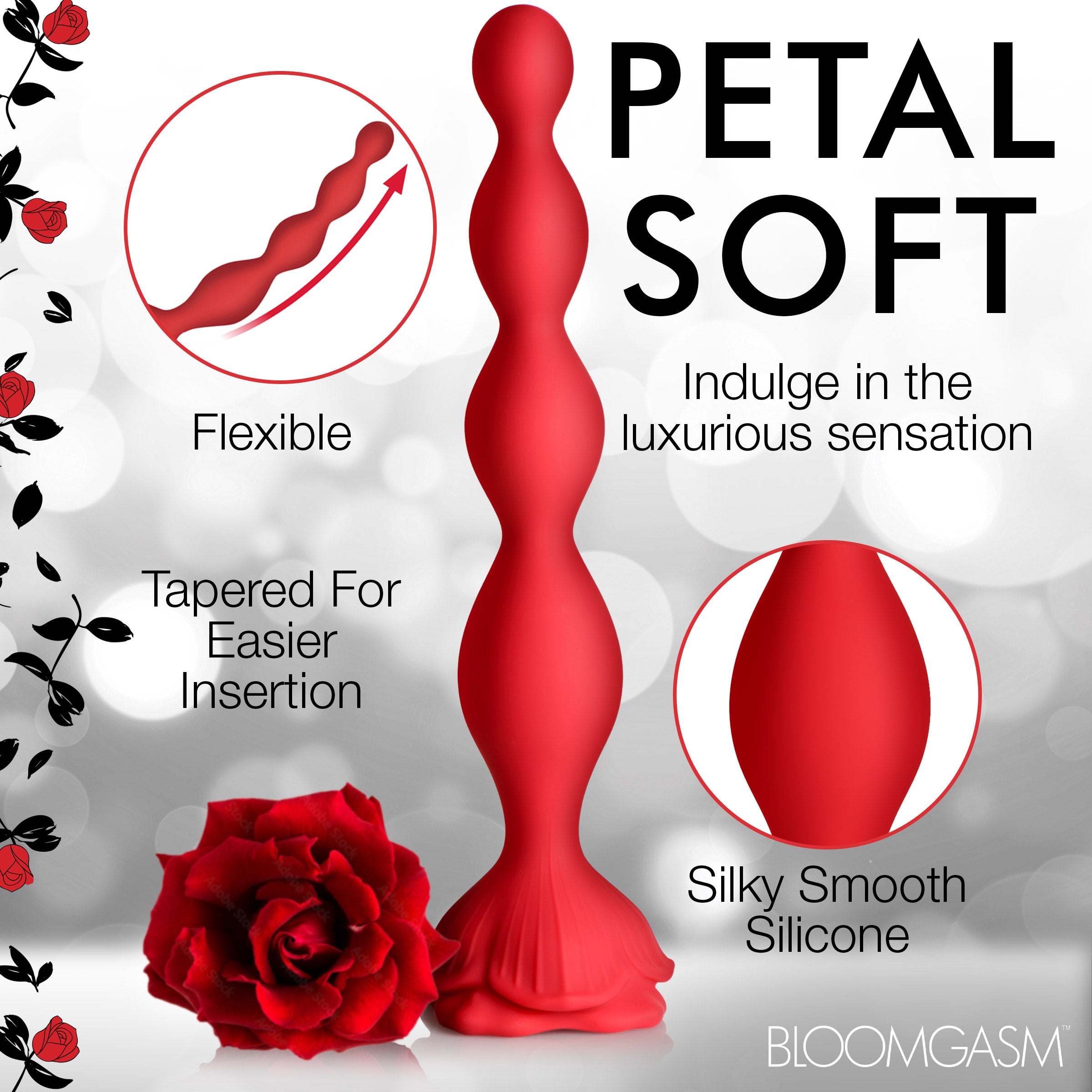 9 Speed Beaded Bloom Silicone Rose Vibrator - Red