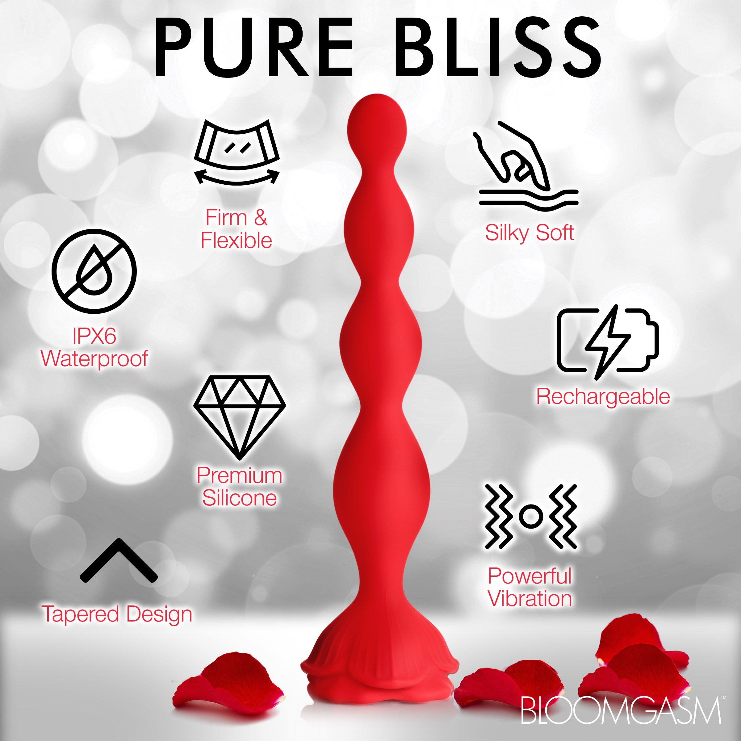9 Speed Beaded Bloom Silicone Rose Vibrator - Red