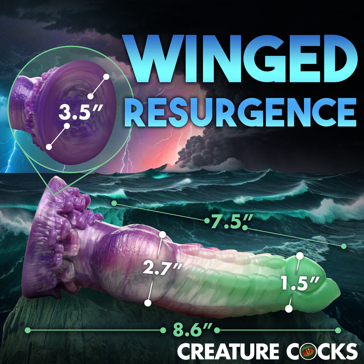 Aqua Phoenix Silicone Dildo, Silicone (view 4)