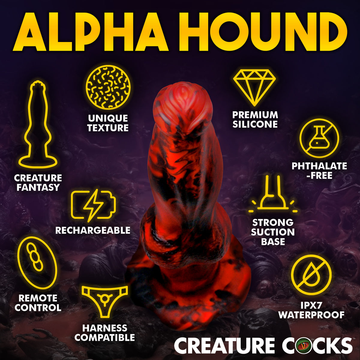 Hell Wolf Thrusting and Vibrating Silicone Dildo, Silicone (view 5)