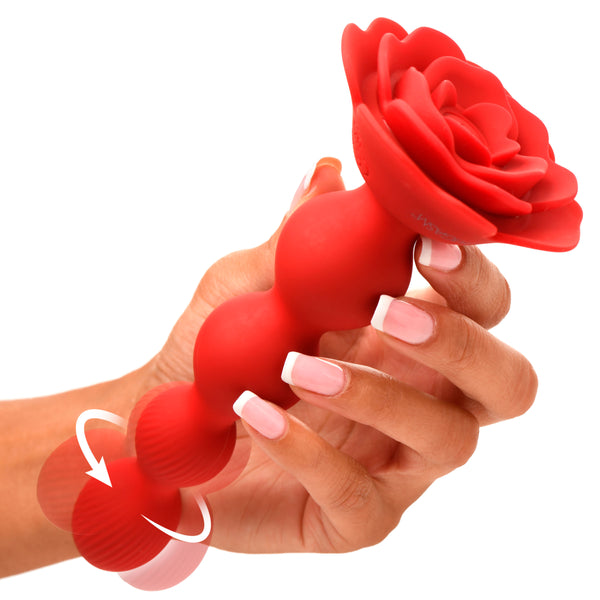 10X Rose Twirl Vibrating and Rotating Silicone Anal Beads, Silicone
